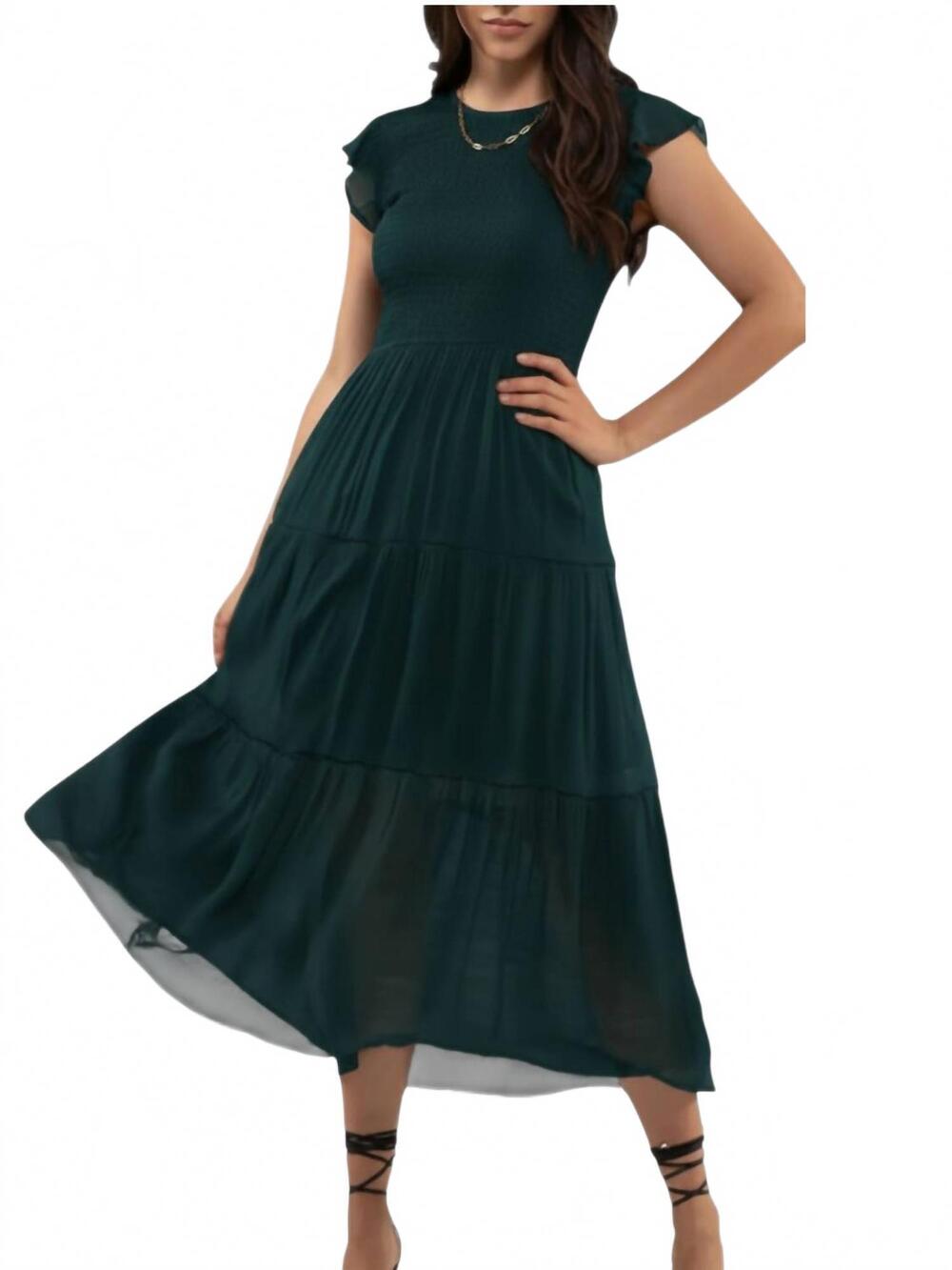 NEW BLU PEPPER solid smocked midi dress in teal